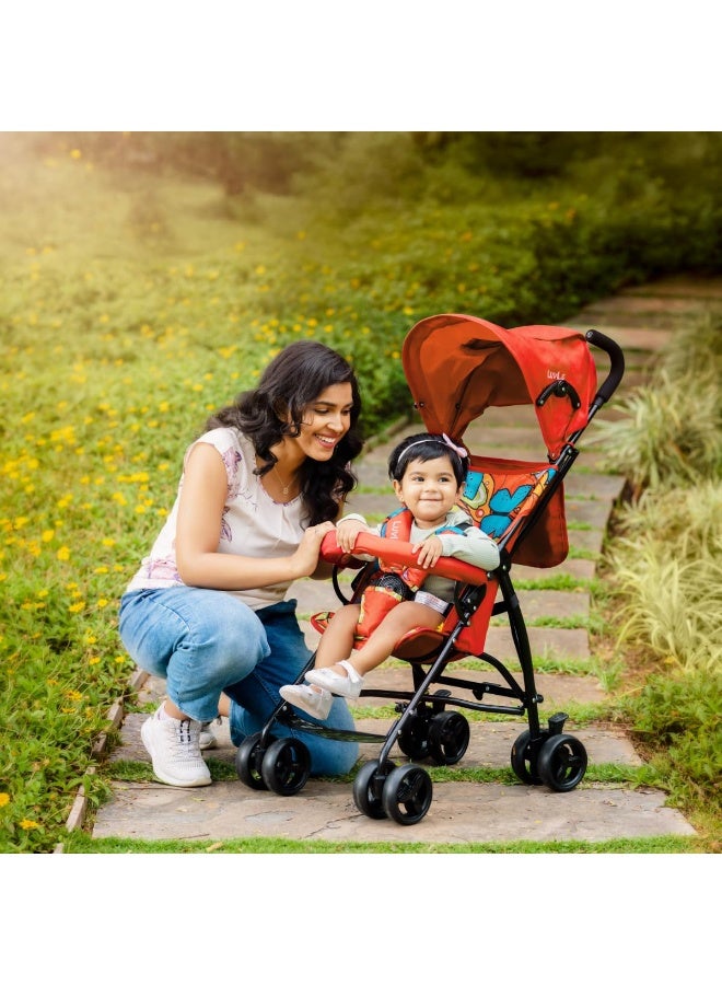 LuvLap Tutti Fruti Baby Stroller/Buggy, Lightweight, Compact & Travel Friendly Baby Pram for 6-36 Months, 5 Point Safety Harness, Adjustable seat Recline, Extendable Canopy, Upto 15Kg (Orange) - Image 2